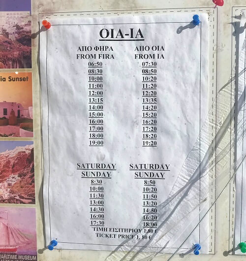 「サントリーニ島」のバス時刻表(フィラからイア)